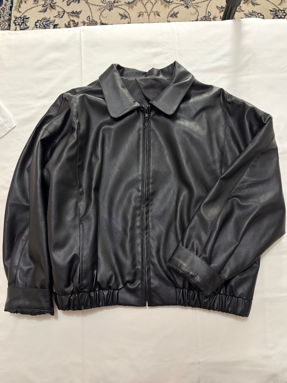 Black Faux Leather Zip Front Jacket
